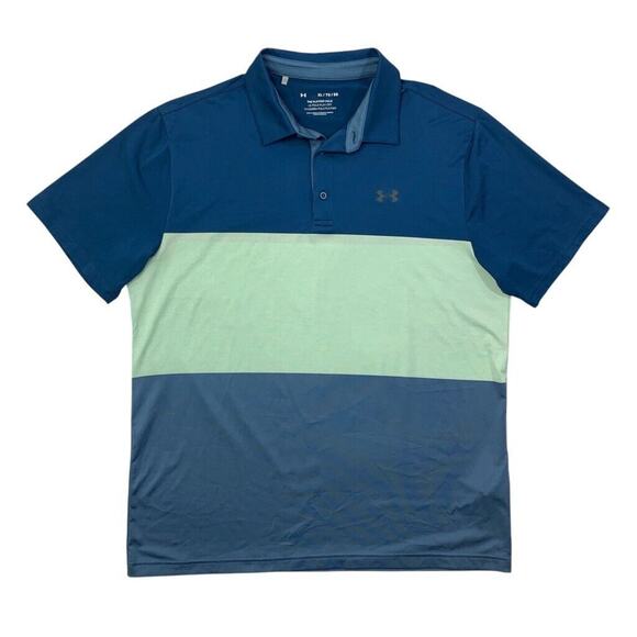 Under Armour Polo Shirt Men XL Extra Large Mint Blue Playoff Striped Performance - Picture 1 of 11